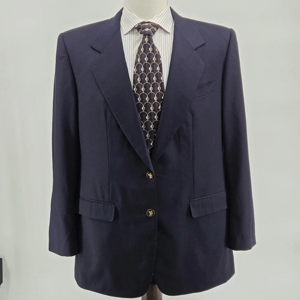 Vintage Burberrys IT 48 Blue Wool Blazer 2 Button Made in Italy Mens Sport‎ Coat